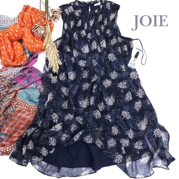 New Joie Blue Beige Patterned Dress Size L - Picture 5 of 15